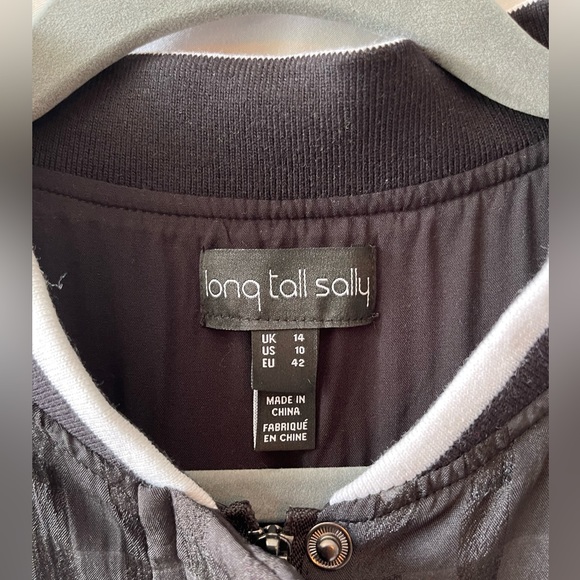 Long Tall Sally Black Checkered and Sheer Bomber Jacket - Picture 3 of 9